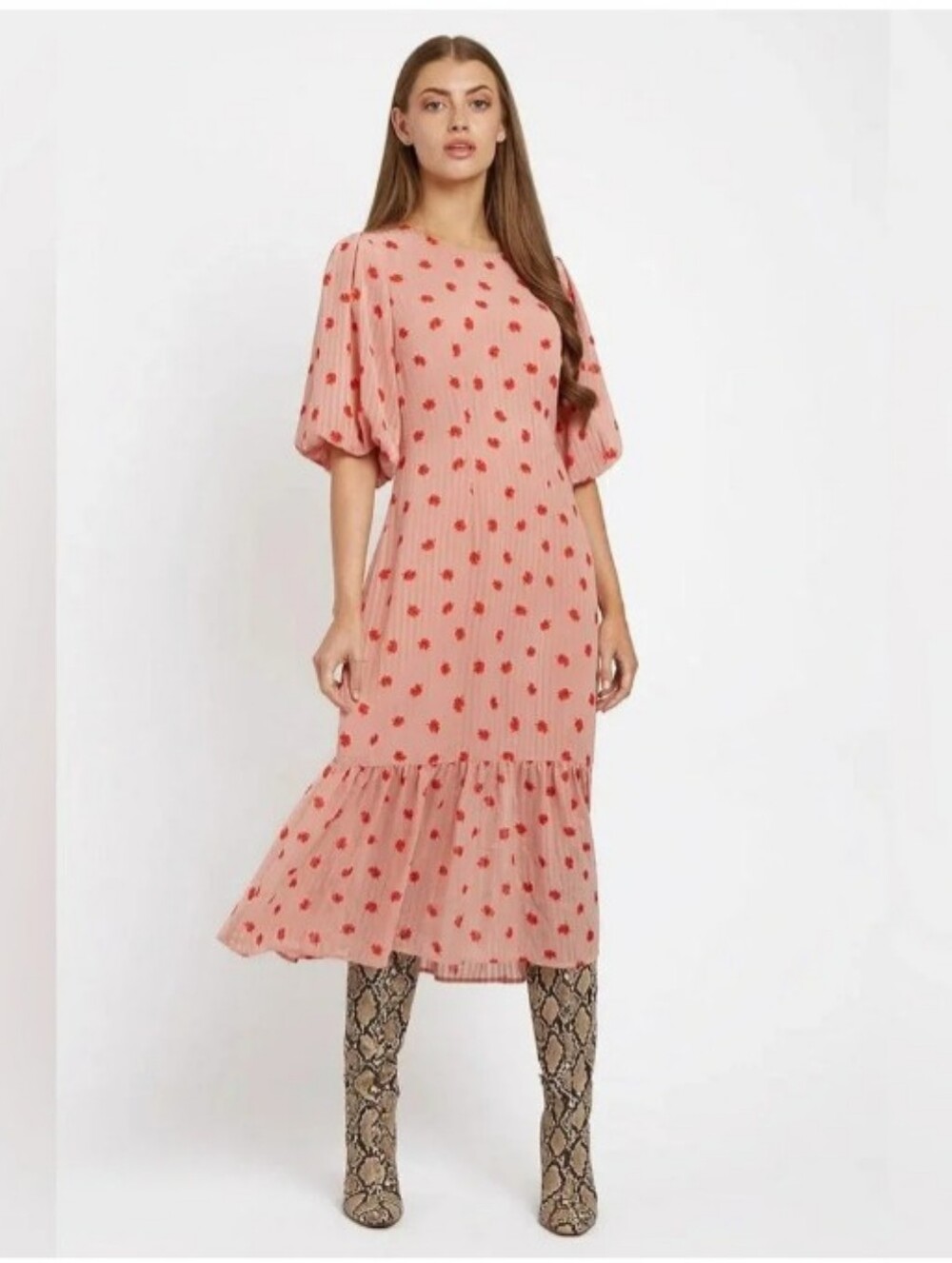 Louche London Midi Dress US 8 Pink Lined Short Sleeve Zeyneb Oakleaf Fairycore